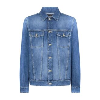 Dondup Denim Jackets, male, Blue, Size: XL Cotton Button-Up Long Sleeve Blazer