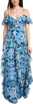 Marchesa Off-The-Shoulder Ruffled Neckline Gown