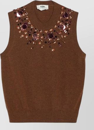 Fendi cashmere wool sleeveless knitted top