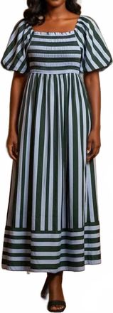 She + Sky Womens Short Bubble Sleeve Smocked Top Striped Midi Dress In Blue