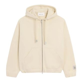 Ami Gevoerde Katoenen Hoodie met Heritage Label - Heren - Sweatshirts & Hoodies - Beige - Maat: L Katoen