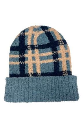 MARCUS ADLER Cozy Plaid Cuff Beanie in Blue at Nordstrom Rack