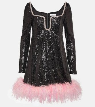 Self Portrait Miniabito con paillettes e piume