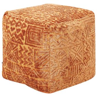 Beliani Beliani - Puf Cuadrado Con Relleno De Eps Funda De Viscosa Patr&oacute;n Geom&eacute;trico Marr&oacute;n Dorado Sanawan