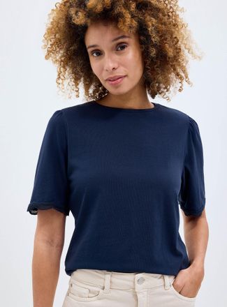 Contemporaine Womens Scalloped puff sleeves relaxed T-shirt