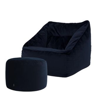Icon Brand Puf sill&oacute;n con reposapi&eacute;s redondo terciopelo noche azul