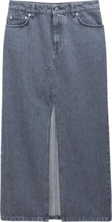 Filippa K Grijze Denim Lange Rok met Split - Dames - Spijkerrokken - Grijs - S - Denim - Rokken