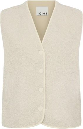 Ichi Gilet in maglia a collo rotondo Luls a righe - - Jackets - Donna - Bianco - L