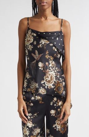 Camilla Flamenco Folklore Print Draped Asymmetric Silk Camisole at Nordstrom, Size X-Small
