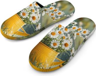 Generic Daisies Watering Can Grass Mens Slippers Warm Non-Slip Houes Shose Spa Slipper for Home Bedroom