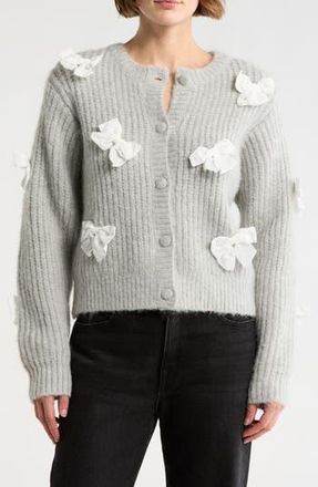 Lush Bow Appliqu&eacute; Cardigan in Heather Grey Ivory at Nordstrom Rack, Size X-Small