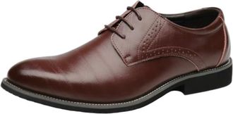 Generic Mens Brogues Pointed Toe Lace Up Dress Shoes Breathable Embossed Design Business Casual Wedding Fashion Leather Footwear(Brown,10.5)