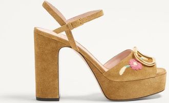 Valentino Garavani VLogo Signature Platform Sandal In Split Leather With Floral Embroidery 115 Mm Wo