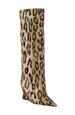 Azalea Wang Kenya Wide Shaft Wedge Boot in Kenya-Leopard at Nordstrom, Size 6