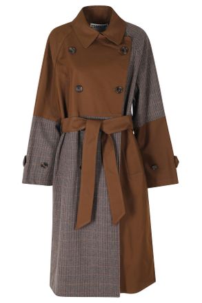 Essentiel Brown Kagu Patchwork Double-Breasted Cotton-Blend Trench Coat