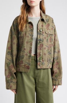 Damson Madder Stacia Overdye Tulip Organic Cotton Denim Jacket in Khaki at Nordstrom Rack, Size 8 Us / 12 Uk