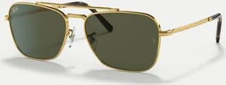 Ray-Ban New Caravan - Occhiali da sole squadrati color oro con lenti verdi