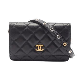 Chanel Pre-owned Matelasse Lambskin Chain Wallet - Dames - Pre-owned - Zwart - Maat: ONE Size Leer