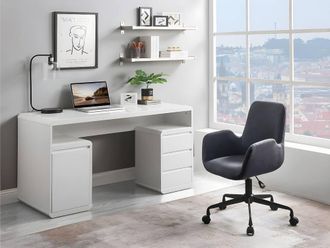 Vente-Unique Desk With Storage - White Lacquereded MDF - SERGUEI