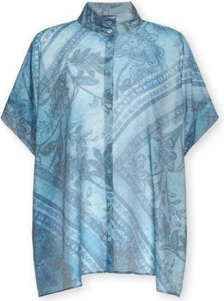 Elena Miro Bedrukte lyocell blouse - Dames - Overhemden - Blauw - 2XL - Nylon - Overhemden