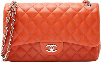 Chanel Orange Lambskin Classic Jumbo Double Flap Bag (Authentic Pre-Loved)