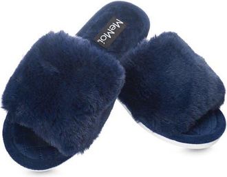 MeMoi The Bette Plush Faux Fur Slipper in Navy at Nordstrom, Size Medium