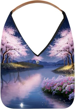 Generic Moonlight River Flowers Reusable Lightweight Grocery Bags - Foldable Into Compact Pouch, Washable & Sturdy, Multipurpose for Shopping and Travel