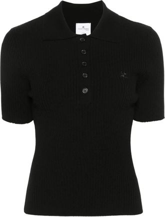 Courr&egrave;ges Polo met Korte Mouwen en Ribstructuur - Dames - Polos - Zwart - M - Polyester - Tops