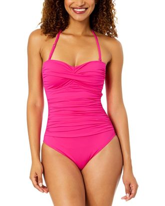 Anne Cole Twist Front Shirred Bandeau One-Piece