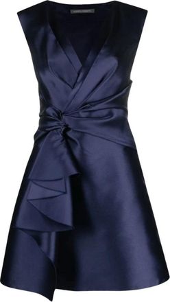 Alberta Ferretti Navy Blue Polyester Jurk Mouwloos - Dames - Feestkleedjes - Blauw - M - Polyester - Kleedjes