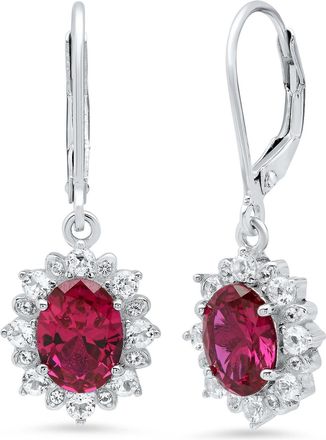 MAX + STONE Sterling Silver Halo Sunburst Oval Gemstone Leverback Earrings with White Topaz Accent