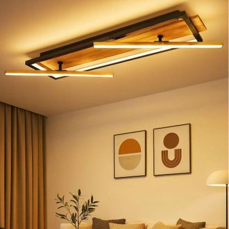 Globo Lighting Lampada da soffitto a LED lampada da soffitto in legno lampada da soggiorno in ottone regolabile, metallo alluminio nero MDF, 32W 1550lm 3000K bianco
