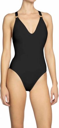 Robin Piccone Margot Lace-Up Back One-Piece Swimsuit In Black