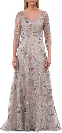 La Femme Lace Mother of the Bride Gown with V Neckline in Silver at Nordstrom, Size 12