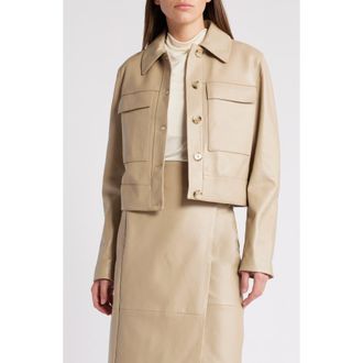 BOSS Sadenia Crop Leather Jacket in Lt Bge at Nordstrom Rack, Size 2