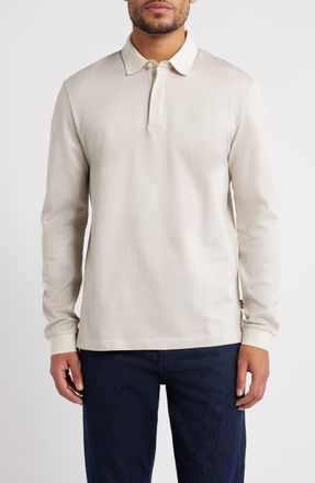 BOSS Pado Long Sleeve Cotton Polo in Open White at Nordstrom, Size Xx-Large