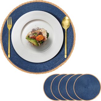 OEM Juego De Seis Manteles Individuales Redondos, Lavables, Resistentes Al Calor Y Antideslizantes, Ideales Para Bodas R&uacute;sticas, Decoraci&oacute;n De Mesas Y Coc