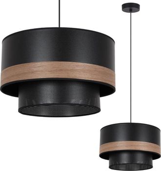 OEM L&aacute;mpara Colgante Wood Duo Negra 1 Pantalla De Malla Plana Chapa De Nogal