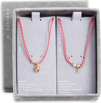 Chelsea28 Set of 2 Demi Fine Mommy & Me Lock Key Pendant Necklaces in Pink Multi- Gold at Nordstrom