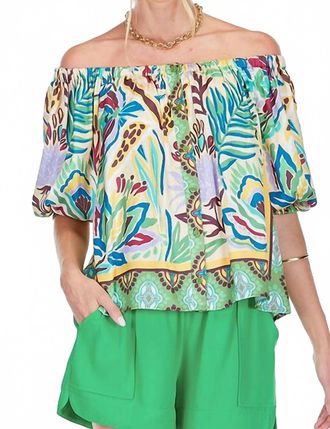 Jade Yoga Button Front Off Shoulder Top In Forest Broder