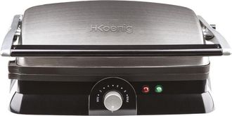 H.Koenig Gr20 Parrilla El&eacute;ctrica, Grill Y Sandwichera, 2000 W, Temperatura Hasta 230&ordm;, Revestimiento Antiadherente, Apertura 180&ordm;, Acero Inoxidable, Negro/gris