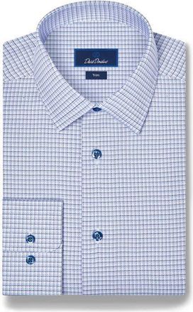 David Donahue Trim Fit Check Stretch Cotton Twill Dress Shirt in Blue/purple at Nordstrom, Size 17.5