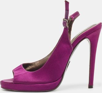 Roberto Cavalli Purple Satin Open Toe Platform Pumps