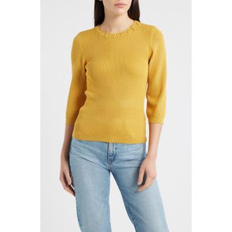 Wit & Wisdom Elbow Sleeve Rib Sweater in Golden Glow at Nordstrom, Size X-Small