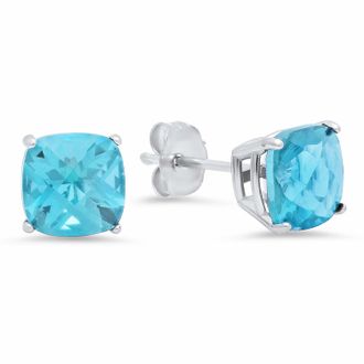 MAX + STONE Sterling Silver Cushion-Cut Checkerboard Gemstone Stud Earrings (8MM)