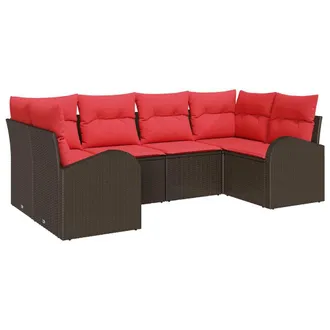 vidaXL Conjunto De Sof&aacute;s De Jard&iacute;n 6 Pcs Marr&oacute;n Y Rojo Rat&aacute;n Sint&eacute;tico Vidaxl