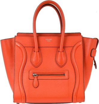 Celine Luggage Grainy Leather Red Leather Handbag (Pre-Owned)