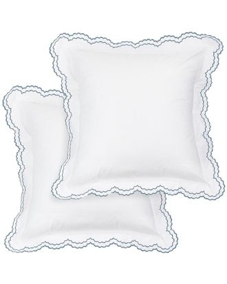 Melange Home 300 Thread Count Percale Cotton Double Scalloped Embroidered Euro Shams