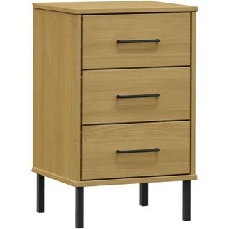 vidaXL Bedside Cabinet with Metal Legs Brown Solid Wood Pine OSLO vidaXL