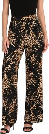 Frank Lyman Design Edgy High-Waisted Leopard Trousers In Black/tan